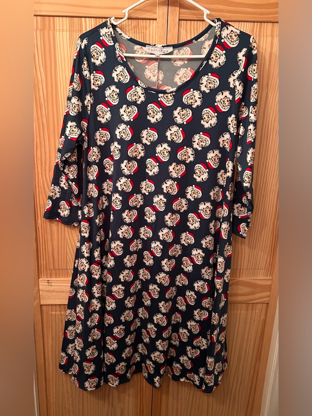 Women's Santa Print Swing Dress - Festive Casual